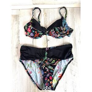 Venus Womens 10 D Black Multi Aruba Bikini Set Underwire Swimwear Beach NEW